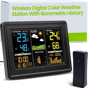 Digital Weather Station - Indoor Outdoor Thermometer   Weather Station with Remote Sensor, Atomic  Clock, Moon Phase & Barometric History Display, Weather Clock