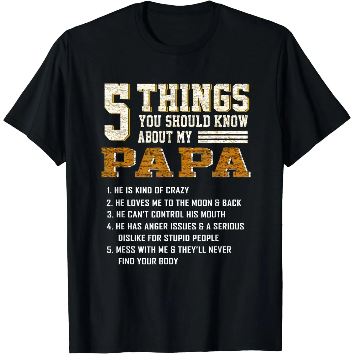 Classic Cotton Short Sleeve T-Shirt, Unisex "5 Things About My Papa" Father's Day Graphic, Streetwear Round Neck, Shortsleeve, Tee, Top, Casual, Tops, Crew Neck, Lightweight, Cute, Holiday, Inclusive Range, All Over Print, All Seasons, Basic, Chic