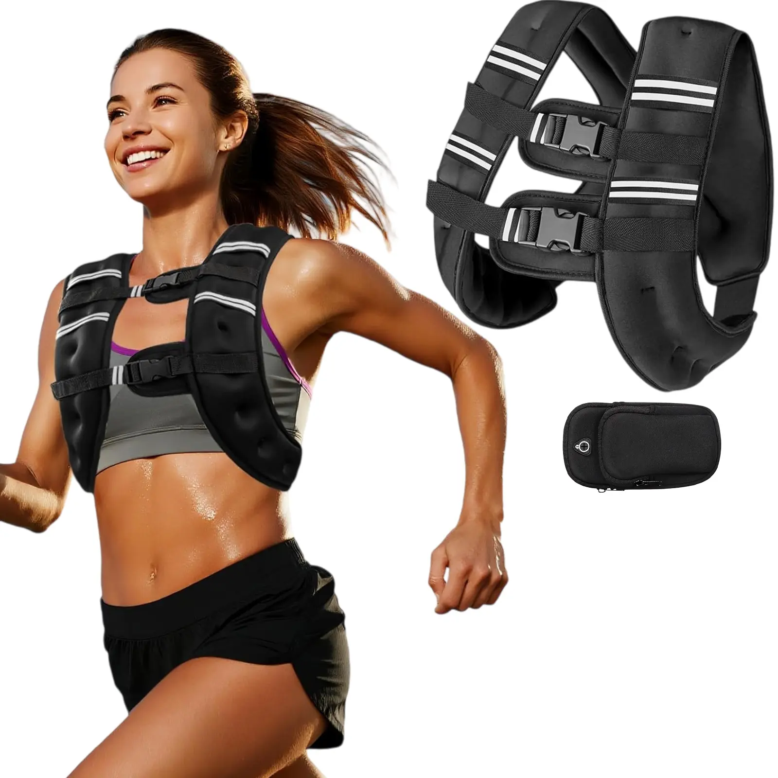 【DealsForYouDays】Unisex Adjustable Weighted Rucking Vest, Weight Training Gear with 8lbs-25lbs Range, Detachable Pouch for Walking & Training