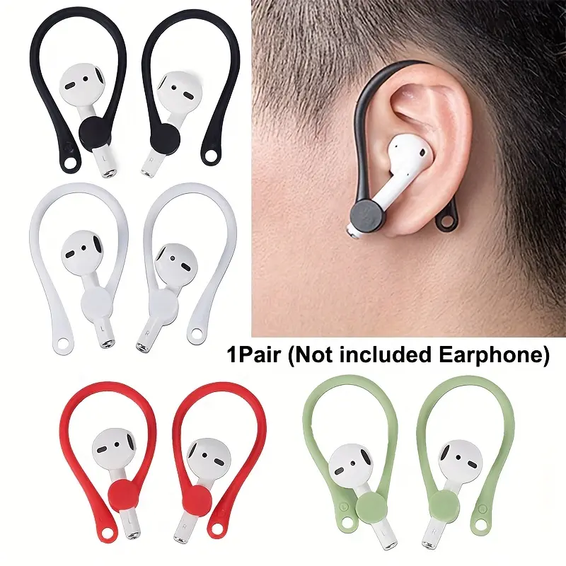 Comfortable • Secure Fit Earhooks for AirPods • 1 Pair Anti-Lost Holders in Black, White, Red, Green Audio Headphone