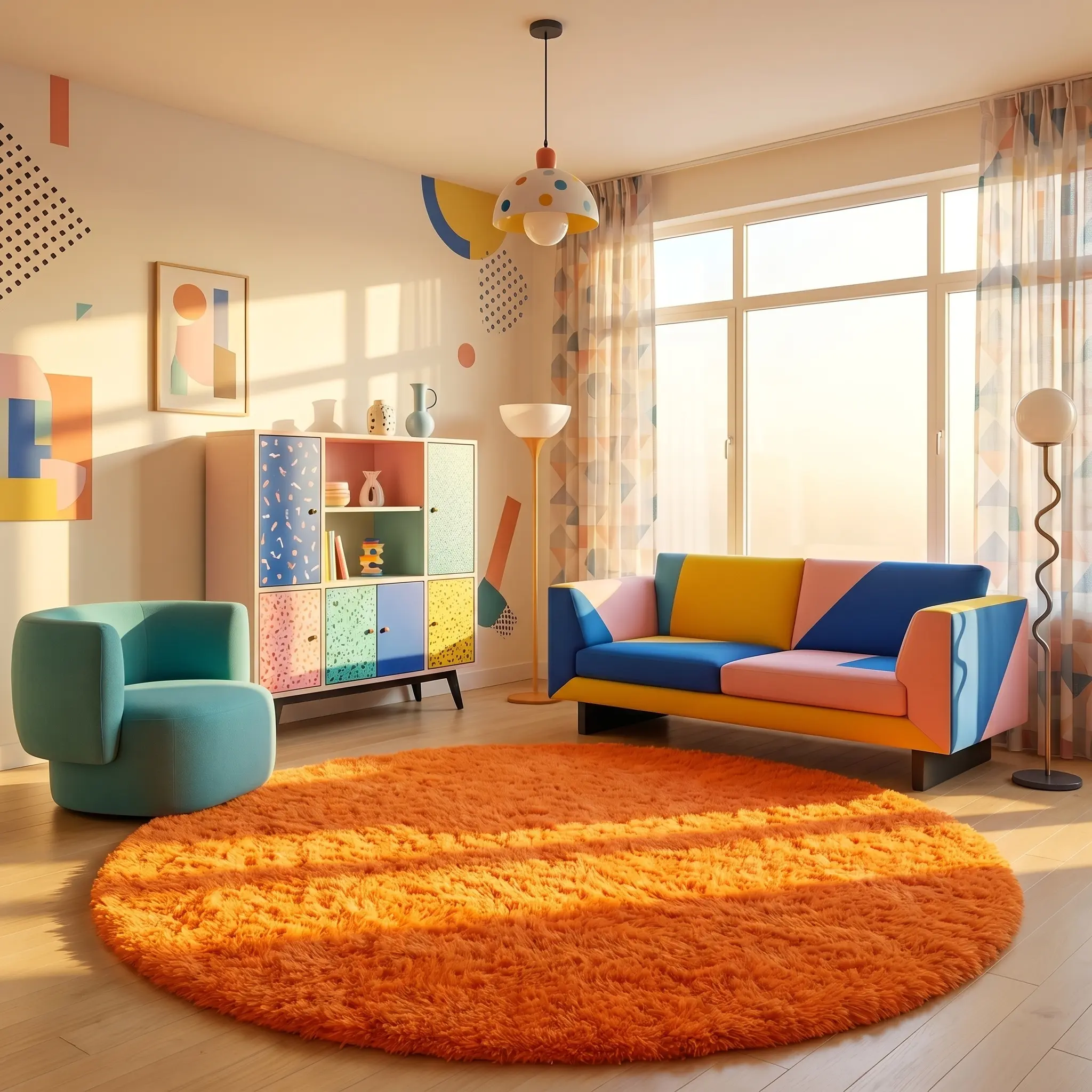 Round Fluffy Rugs for Bedroom, Orange Shag Circle Rug Non-Slip for Bedside Dorm Playroom, Soft Area Rugs for Living Room Decor Modern Shaggy Rug