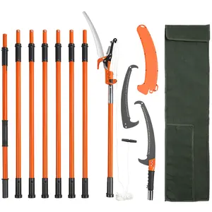 VEVOR Manual Pole Saw, 7.3-27 ft Extendable Fiberglass Pole with 8 Lightweight Handles & Double Lock Joints, Steel Blade & Scissors, Branch Cutting Tree Trimmer with Storage Bag for Palms, Shrubs