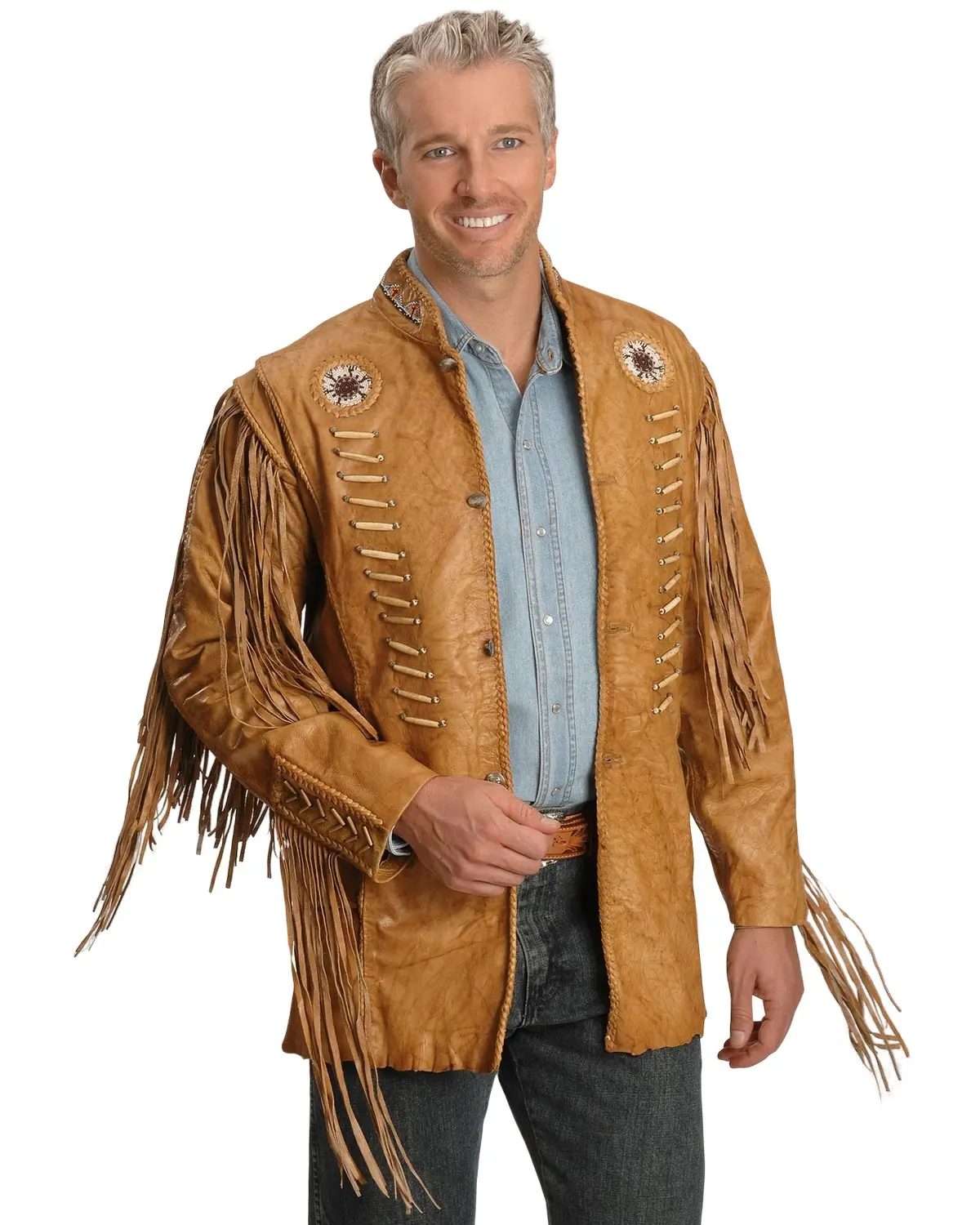 Kobler Leather Men's Zapata Fringed Jacket - Zapata Beige Kobler Leather Men's Zapata Fringed Jacket - Zapata Beige