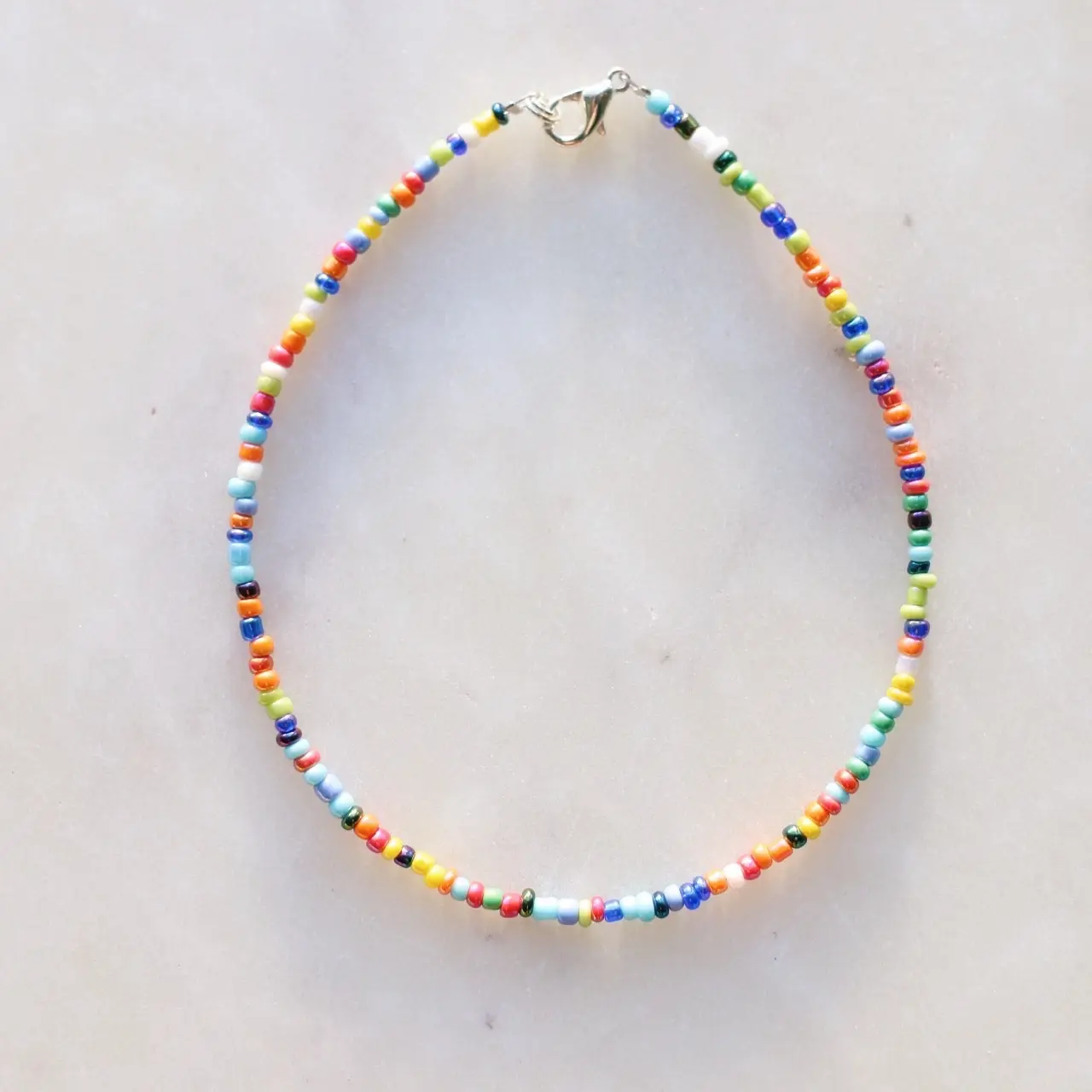 Rainbow Luster Seed Beaded Anklet