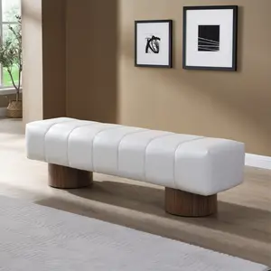 [SOIYELIFE] Upholstered Dining Bench for Dining Room, No-Assembly End of Bed Entryway Bench Ottoman for Bedroom Living Room, Beige PU Stool Top Wood Leg 300 LBS Weight Capacity,Unique furniture