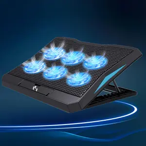 Laptop Cooling Stand with 6 Cooling Fans, 4 Levels Adjustable Gaming Laptop Cooler with LED Light, 2 USB Ports, Suitable for 12-15.6 Inch Laptops