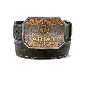 Ariat Buckle Tooled With Bronze Leather Belt - Black