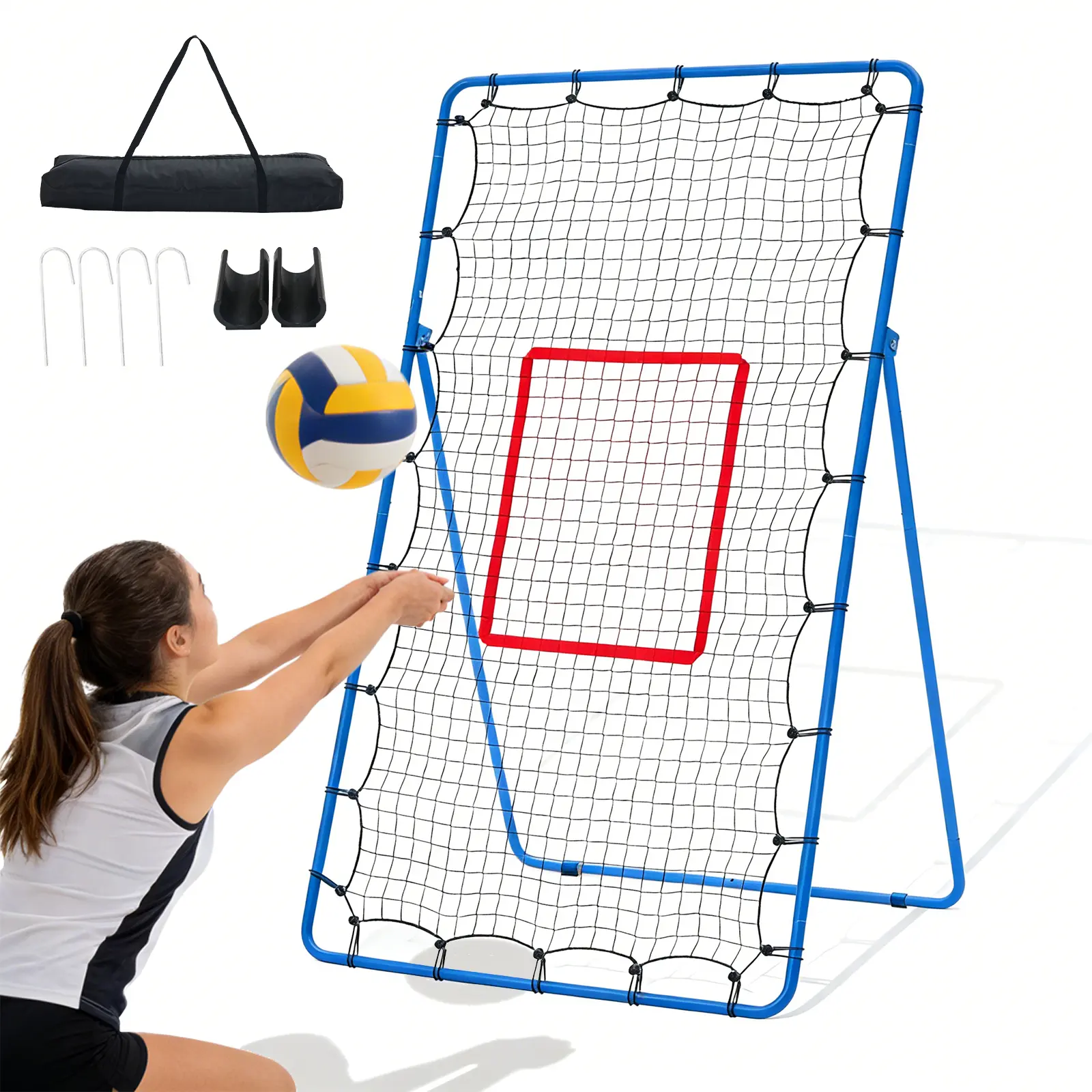 7x4 ft Volleyball Rebounder Net, Multi Sport Bounce Back Training Equipment with Portable Travel Bag, 5 Adjustable Angles for Indoor/Outdoor Spiking, Bumping,summerwins