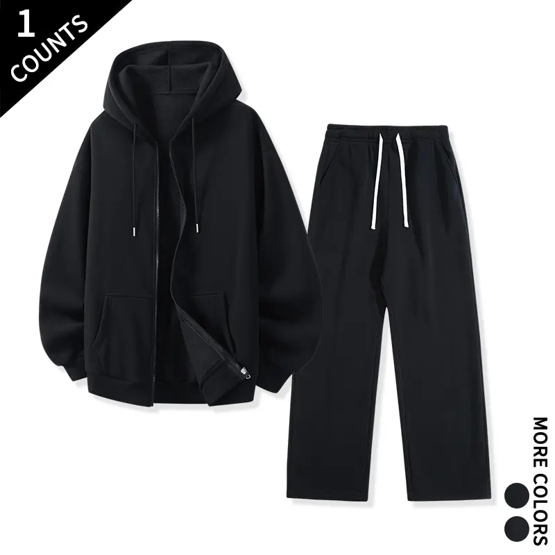 Trend Clean Boy Style Men Tracksuit Zip‑Up Hoodie Straight‑Leg Sweatpants Ideal For Campus Life Casual Social Occasions