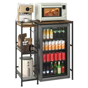 Garvee 37in Mini Fridge Stand with Adjustable 3-Tier Storage Shelf, Microwave Stand & Coffee Bar Organizer, Supports 150LBS, Ideal for Dorm, Apartment, Kitchen, Office, Rustic Brown