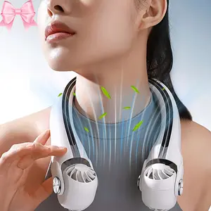 Summer new portable neck mounted bladeless fan with USB charging and adjustable turbo cooling system for outdoor travel, super strong wind, a great summer resort