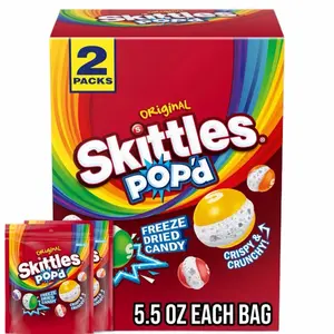 Skittles Pop'd Originals Freeze Dried Resealable Candy 5.5 oz Each Bag 2 Pack Crispy Crunchy
