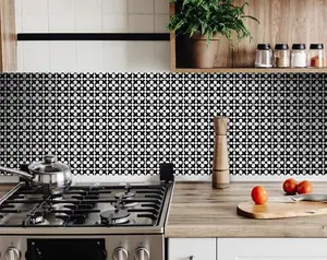 360 Stand Medeci Easy-Remove Peel-and-Stick Vinyl Square Tiles Sticker, 4x4 in, 24 Pieces, Black & White, Stick-On Kitchen Backsplash Tiles, Decorative Wall Decals for Transitional Home Decor
