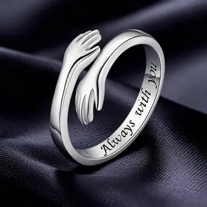 Adjustable Silver Hug Ring for Women with "Always With You" Message Symbol of Warmth & Protection Perfect Meaningful Gifts for Women