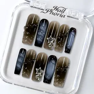 NailPhoria ESPRESSO CHARM - Handmade Press-On Nails | Reusable, Salon-Quality, Long-Lasting, Glossy Design