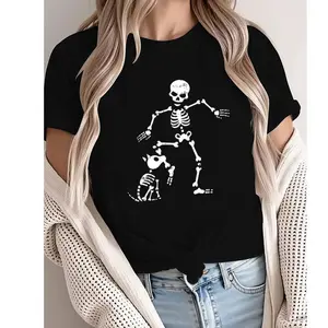 Funny Halloween T-Shirt for Men and Women – 100% Cotton Skull and Dog Skeleton Design