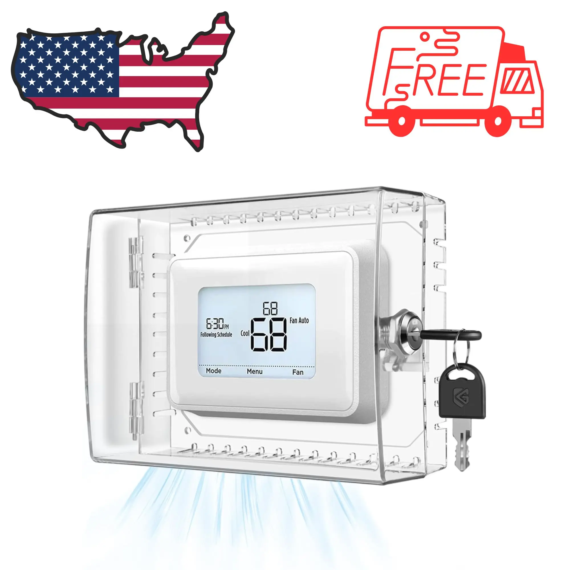 Large Thermostat Lock Box Cover with Key, Clear 5"H x 6" W