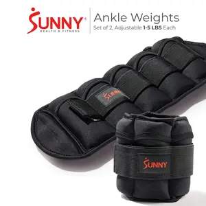 Sunny Health & Fitness Ankle Weights Set of 2 Adjustable 1-5 lbs Each Padded Sweat-Resistant Hook & Loop Secure Fit for Home Gym Walking Running Cardio Pilates Exercise