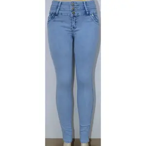 USC-F019 Sexy Elea Fleur de Leaf Butt Lifter Levante Cola Jeans Blue Belt Light Blue Push Up Cotton Blend Faux Pockets Womenswear