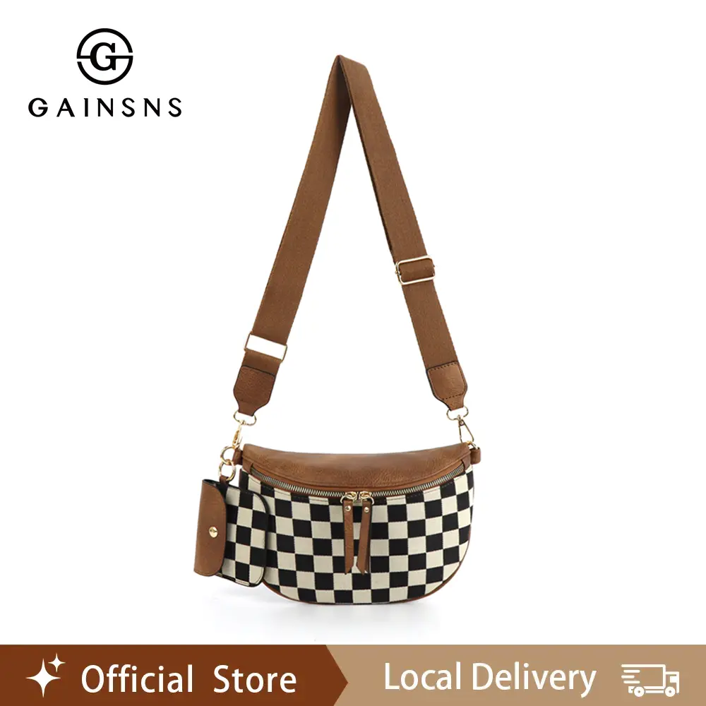 GAINSNS Checkerboard Plaid Checkered Women's Fashionable Crossbody Bag & Compact Coin Purse,everydaybag, Shoulder Bags Fashionable Bag Set, Casual Trendy Versatile High-quality Daily Commuting Bag,Bags for Women, Crossbody Bag Women