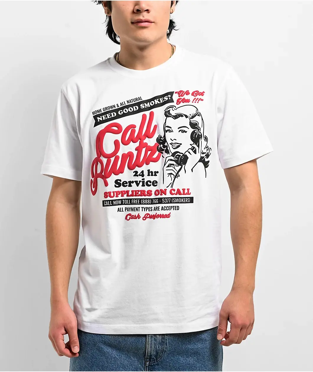 Runtz On Call White T-Shirt Casual Top Menswear Streetwear