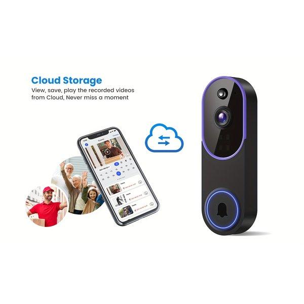 2K Wireless Smart Doorbell Camera 166 Degree Wide Angle Video Two Way Audio AI Human Detection Night Vision 2.4G WiFi Rechargeable Battery Cloud Storage