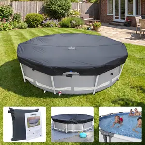 SIHAIAN Round Pool Cover, Quick Installation and Removal Above Ground Pool Cover, One-Piece Round Pool Cover, Waterproof, Preventing Waterlogging, UV and Weather Resistant Solar Swimming Pool Cover