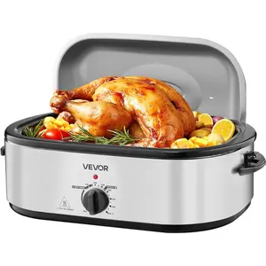 VEVOR Roaster Oven, 20QT Electric Roasting Pan, 150-450 ℉   Adjustable Temperature Fast-Cooking Turkey Roaster, Turkey Oven with Self-Basting Lid, Defrost & Warm Function for Home, Fits 24lb Turkey