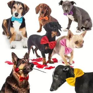 Set of 50pcs Dog Bow Ties With Adjustable Collar, Puppy Neckties Cat Collars, Pet Grooming Accessories, Assorted Color, 40cm/15.74inch