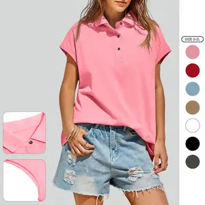 Imily Bela Womens Oversized Cap Sleeve Polo Shirts Summer Casual V Neck Tops Loose Fit Collared Cotton Tee Shirts