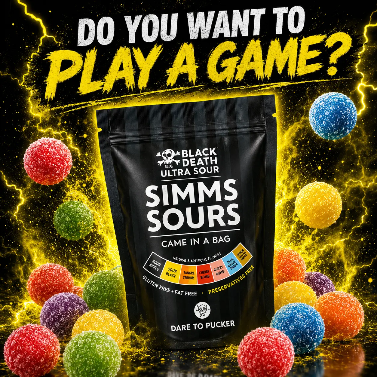 Mr. Simms Sweet Shoppe Imported English Sour Scale Game-in-a-Bag - 7-Level Extreme Sour Hard Candies with Black Death Candy Experience, Extreme Sour Candy