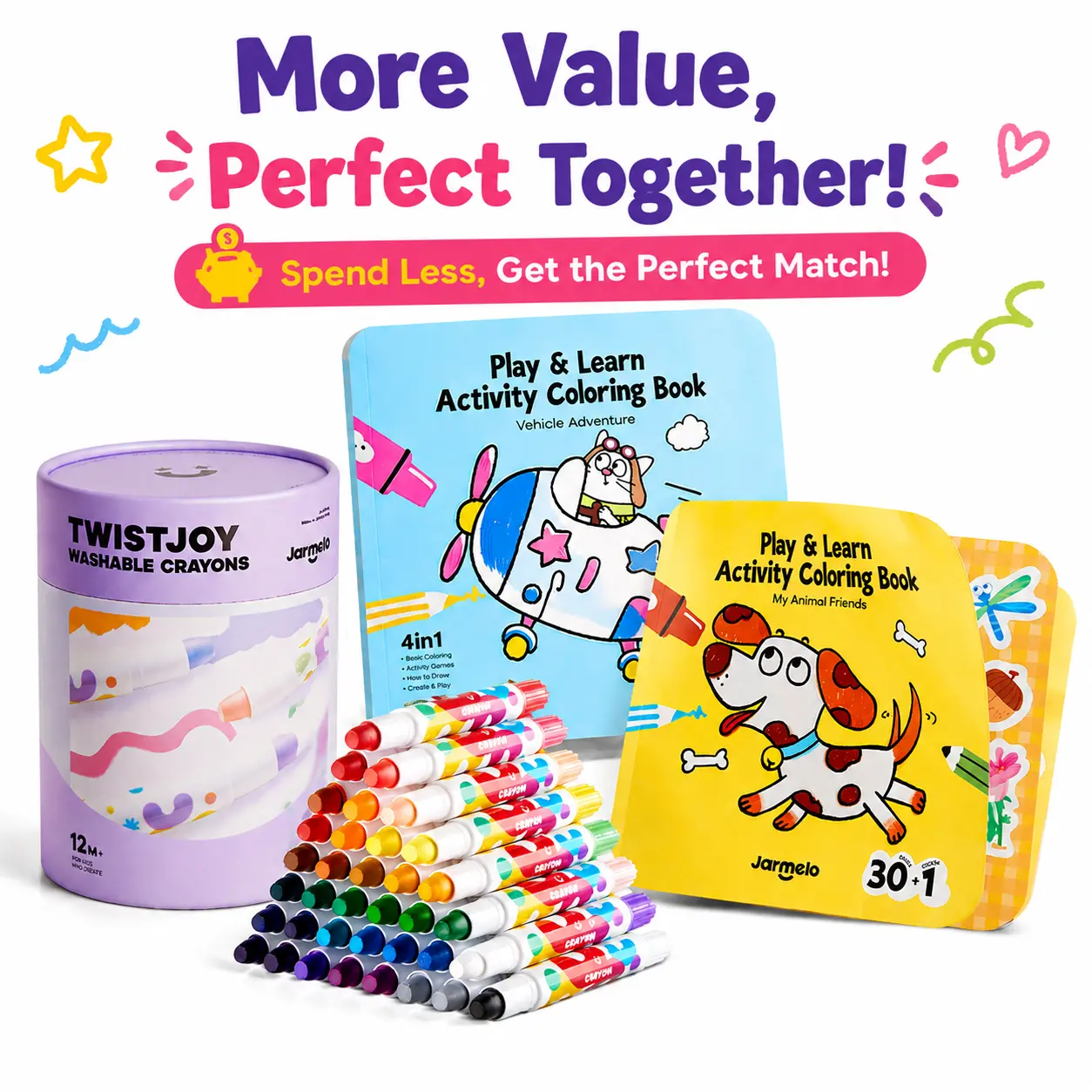 Jarmelo TwistJoy Silky Crayon and Learn Coloring Activity Book Combination,kids gifts,Back to school shopping