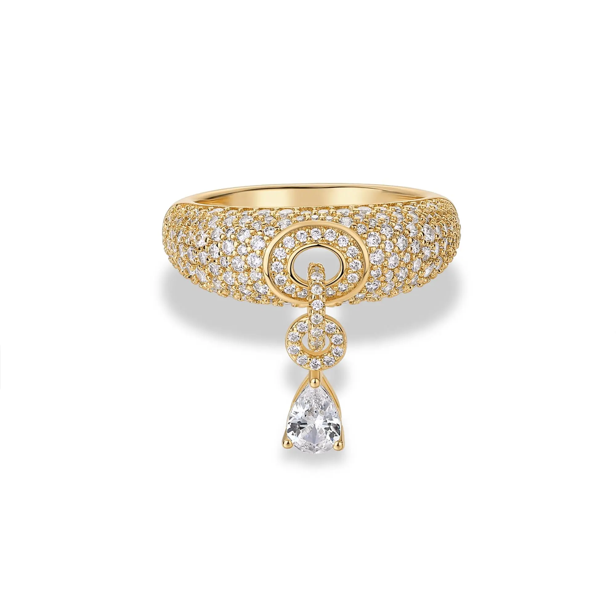 PAVOI 14K Gold Plated Pear Pave Statement Ring for Women - Chunky Ring for Women with Cubic Zirconia - Bold Jewelry Gifts