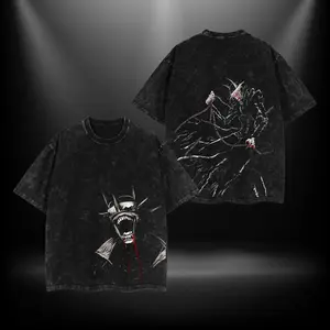 Batman Who Laughs V3 Double Printed Oversize Lightweight Acid Washed Tee TV Show Graphic Top Cotton Gift T-Shirt For Comic Lover, Gift T-Shirt For Movie Lover Men's Regular Fit Floral Print Tee streetwear tees  good