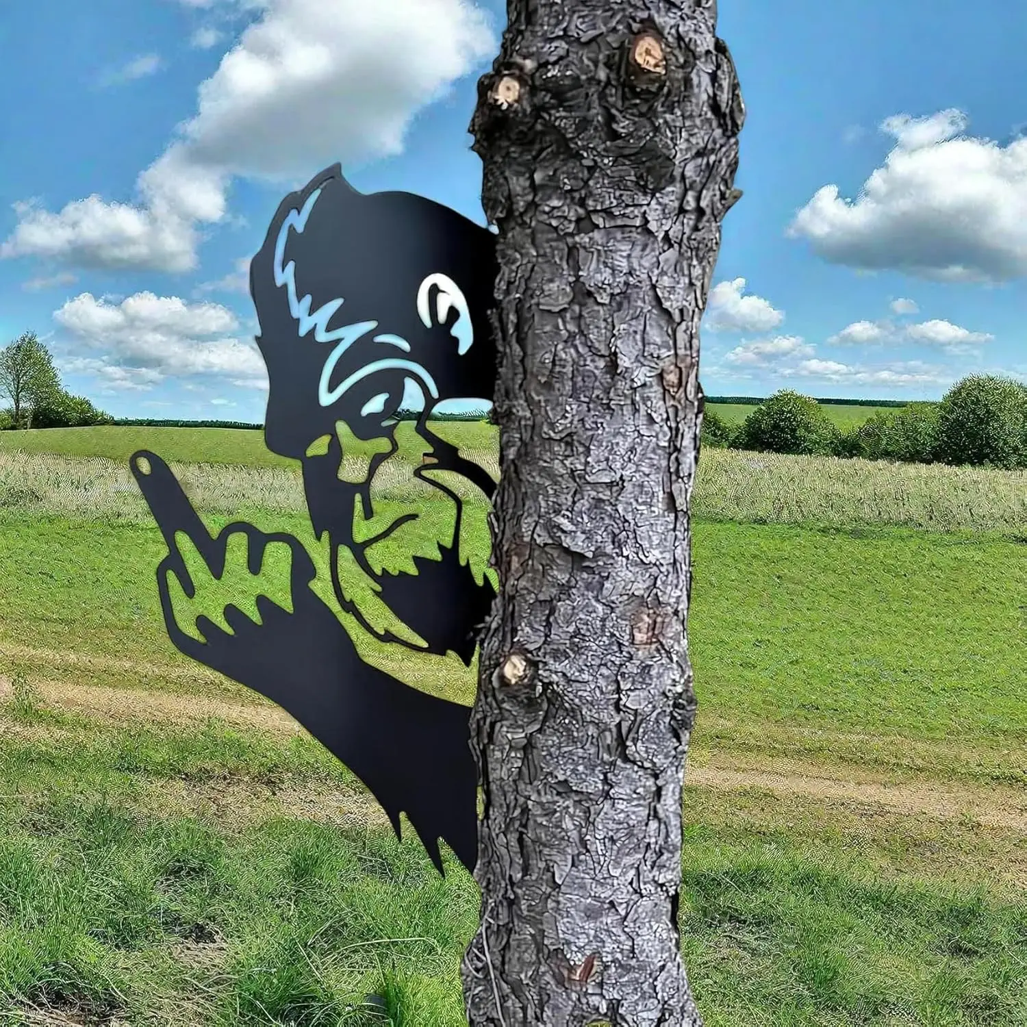 2026 NEW Bigfoot Metal Art Showing Middle Finger Ornaments, Bigfoot Sign Yard Decor, Sneaky Sasquatch Statue, Big Foot Flipping Off Tree Faces Decoration, Decorative Signage Cutout Posters (Middle Finger Bigfoot 12"×7.5") Garden