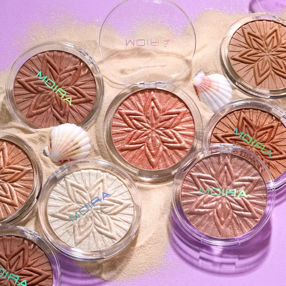 Moira Face & Body Highlighter, Makeup Product with Coconut-Infused Formula, Pearl Shine Finish, Titanium Pigments, and Applicator Brush