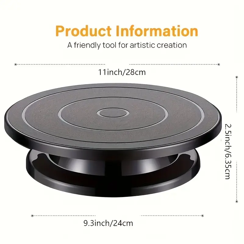 11 in Cake Decorating Turntable Bakeware - 360° Smooth Rotating Base, Lightweight Baking Stand, Non-Slip Professional Spinner, Display Riser for Home Bakers, Buttercream Cake Decorating Supplies Kit