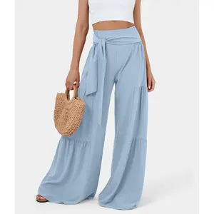Halara Breezeful High Waisted Shirred Tie Front & Back Plicated Wide Leg Flowy Quick Dry Casual Pants