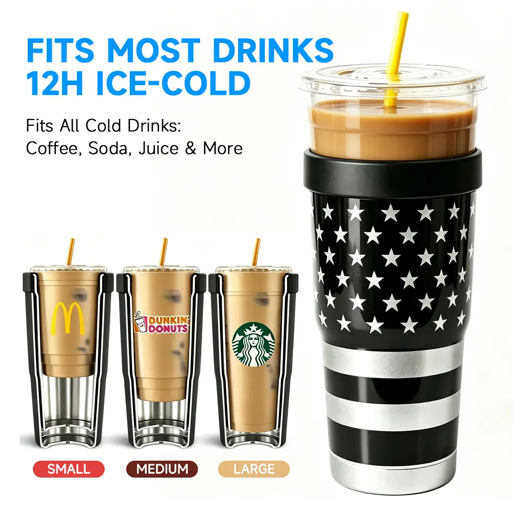 Universal Insulated Cup Holder Sleeve, Portable Vacuum Insulated Cup Cooler, Keeps Drinks Hot or Cold 12+ Hours, Fits Most Tumblers, Coffee Cups & Bottles
