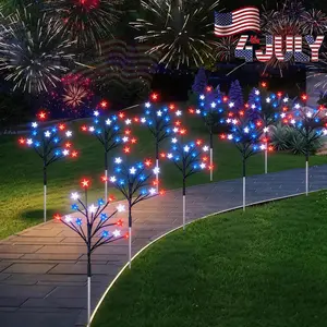 (Five-piece set) Independence Day solar pentagram decorative floor plug, suitable for courtyard, flower pot decoration, lawn, party, or as wall and tabletop decoration.