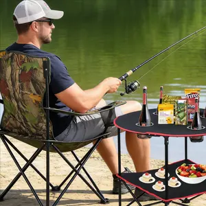 Portable Round Picnic Table Chair Set, Foldable Waterproof Oxford Fabric, Ultra-Light Durable, Camping Furniture Beach Bonfire Party, Includes 4 Cup Holders