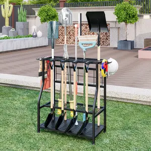 Garden Tool Organizer Holder Heavy Duty Steel Rack Up to 60 Long Handled Tools for Garage Shed Outdoor Garden Yard Black Plastic Hanger