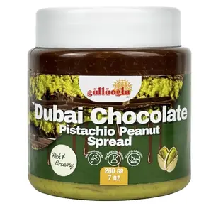 Gulluoglu Dubai Chocolate Pistachio Peanut Spread – Rich & Creamy Middle Eastern Chocolate Paste with Roasted Pistachios & Peanuts, 7 oz (200g) Jar – Gourmet Halal Dessert