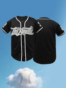 Men's Los Angeles Baseball Jersey, Vintage Short Sleeve Button Down Baseball Shirt, Casual Athletic Streetwear Tops for Women & Men, Baseball Team Shirt, Sports Top