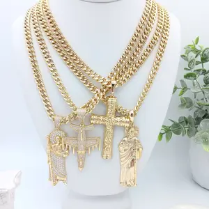 Yordy Thick Chains for Men 14k Gold Plated High Quality 24 Inch Length 3 Inch Dangle Cross Pendant Necklace
