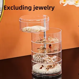 Rotating Storage Box, Jewelry Box - Transparent Multi-layer Desktop Model, suitable for earrings, bracelets, hair accessories - Dust-proof cover design, plastic rotating base, suitable for bathroom countertop or dressing table - Compact and space-saving