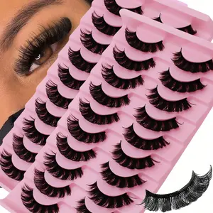 20Pairs/2Pack DD Curl Russian Strip Lashes Fluffy Volume False Eyelashes DD Curl Dramatic Messy Faux Mink Make Up Fake Lashes