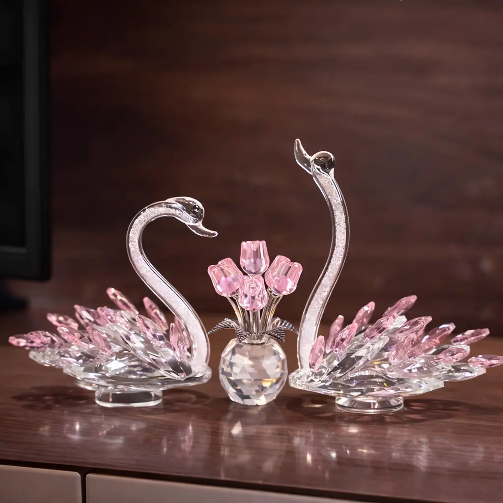 Elegant Crystal Swan & Rose Gift Set for Valentine's Day Birthday Anniversary Wedding Home Decorations Lifelong Devotion Love Symbolism Premium Quality Faceted Crystal Glass, Crystal Bouquet, Decorative Ornament Figurines