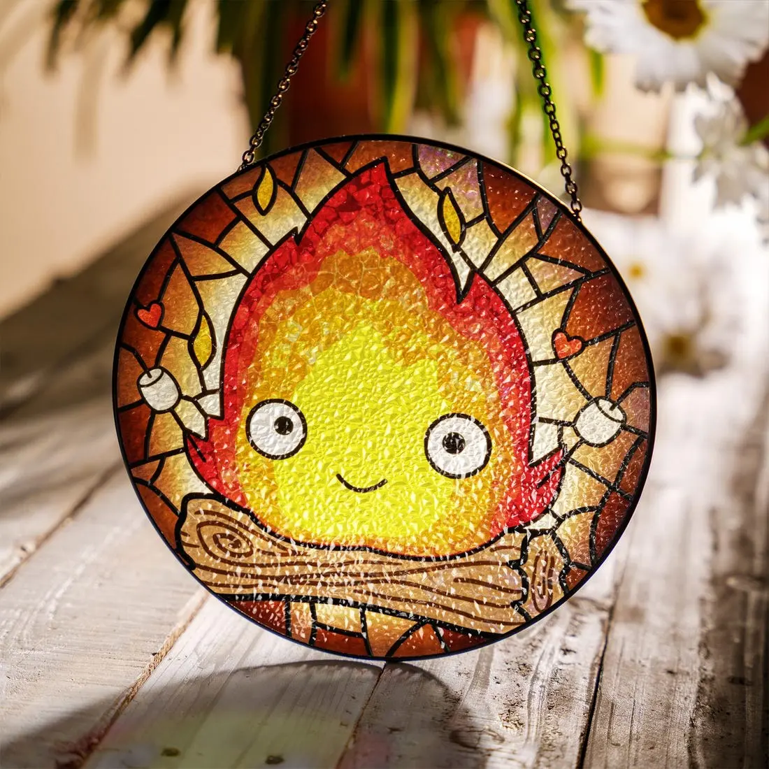 Calcifer Stained Glass Suncatcher, Studio Suncatcher Window Hanging, Calcifer Anime Home Decor, Anime Suncatcher
