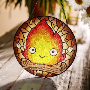 Calcifer Stained Glass Suncatcher, Studio Suncatcher Window Hanging, Calcifer Anime Home Decor, Anime Suncatcher